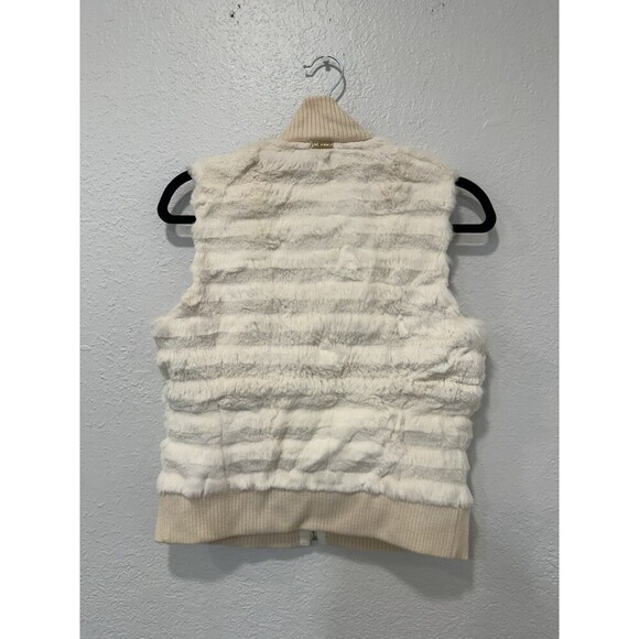 St.John Rabbit  by marie grey Fur Vest Full Zip Silk Lined Lamb Leather Trim - Picture 3 of 12